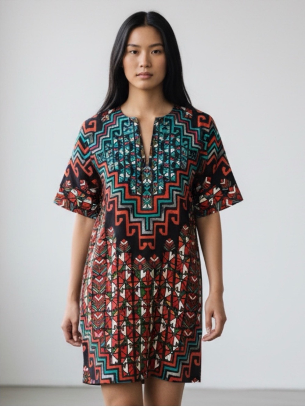 Mara Hoffman Patterned Boho Mini Shift Dress L Tunic